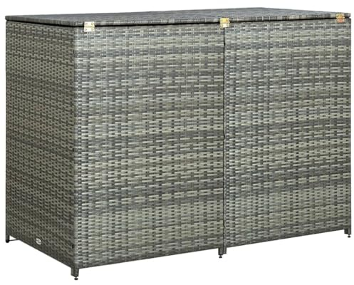 ZEYUAN Mülltonnenbox für 2 Tonnen Poly Rattan Anthrazit 148×77×111 cm, Mülltonnenverkleidung, Gartenbox, Gartenschrank, Geräteschrank, Mülltonnenschrank - 46463