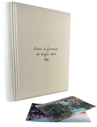 Fotoalbum - Eclissi Soft - handgefertigte Herstellung aus Kunstleder, personalisierbar mit Gravur. Ideal für Hochzeiten, Jubiläen und alle Veranstaltungen (Creme/Weiß)