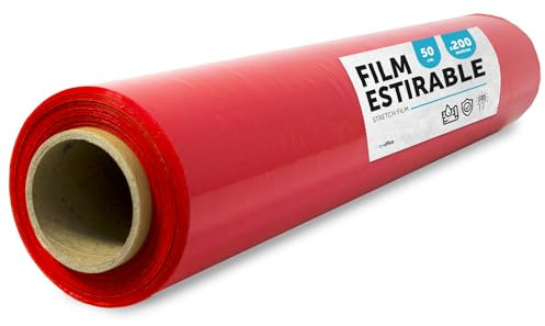 m-office: Film Cubretodo Plástico, Rojo para Embalaje de Cajas de Mudanzas, Protege Muebles y Envíos, Medidas 50 cm x 200 m estirables (Rojo, 1 ud)
