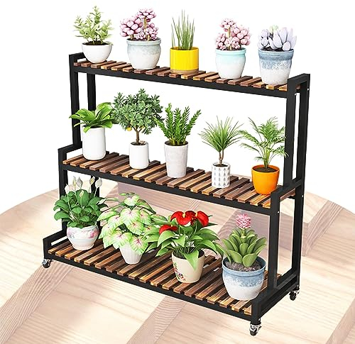 Blumenregal Pflanzenregal Pflanzenständer für den Innen- und Außenbereich, Metall-Topfständer, 3 Etagen, 2 Etagen, mehrere Lagerregale, Blumentopf-Organizer, Ausstellungsständer mit Rollen, Leiter-Pf
