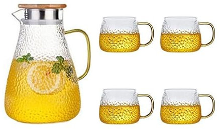 Carafe Eau Pichet à eau en verre Ensemble de pichets à eau Accueil Théière résistante à la chaleur Ensemble de tasses à thé Bouilloire froide Pichet à eau avec poignée for faire bouillir des verres Pi