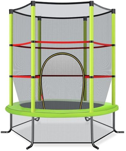 Ø165cm Trampolin mit Sicherheitsnetz, Gartentrampolin bis 135KG belastbar, Indoor-/Outdoortrampolin für Kinder ab 3 Jahre (Grün, Ø165x165cm)