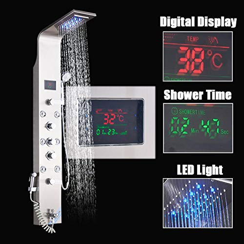 ÀAffichage Numérique Panneau De Douche De Bain Tour Colonne De Douche Cascade Pommeau De DoucheAvec Massage Corporel SPA Jet-Acier Inoxydable,Acier Inoxydable