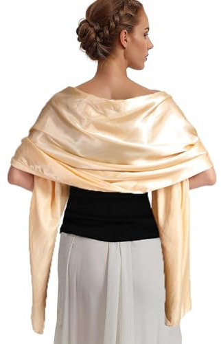 VIDSTW Elegant damceremoni, chiffong halsduk dam, bekväm och tunn damscarf vindtät extra stor och extra lös för aftonklänningar, bröllopsklänningar, klänningar, Champagne, 200x70cm