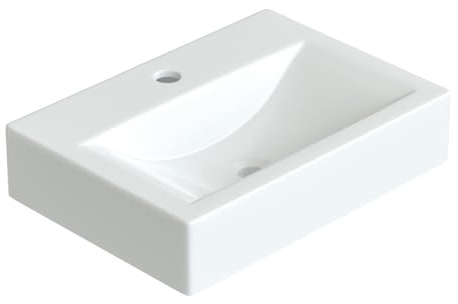 YAKE Aufsatzbecken Keramik Aufsatzwaschbecken 45,5x 33x 10cm Bad Waschplatz Waschbecken Handwaschbecken klein Gäste wc weiß mit Wasserhahnloch rechteckig Design