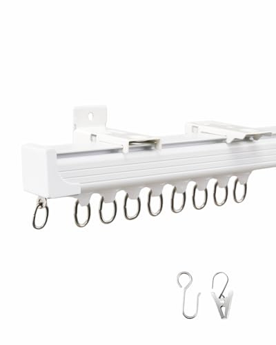 Ezcasch Ceiling Curtain Track 6 Metres/19.68ft, Aluminum Sliding Ceiling Curtain Rail, Ceiling Mounted Curtain Track and Fittings for Room Divider, Windows, Privacy, White