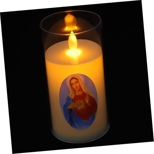 HOMSFOU Prayer Candle LED Mary Simulation Night Light Battery Operated Flickering Candle for Indoor Memorial Use Rechargeable Religious Decor Small Size for Home Altars
