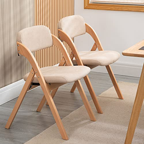 Villeston Klappstühle mit gepolsterten Sitzen, Set aus 2 stapelbaren Holz-Esszimmerstühlen mit abnehmbarem Bezug, extra klappbarer Stuhl für Gäste, Küche, Büro, Hochzeit, Party, Picknick
