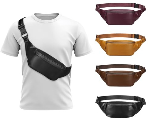 SUIKIHUM Sac banane en cuir souple Sac à bandoulière ajustable Grande poche Fermetures éclair robustes Pour voyage, randonnée, course à pied Noir Mode
