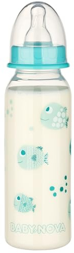 babynova 240ml nappflaskeset (3-pack) med anti-kolik medium flöde silikonnapp för nyfödda - Tillverkad i Tyskland - BPA-fri - Fiskar