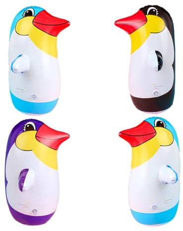 HIAKDOFT Aufblasbare Pinguin Spielzeugbecher 4 Stück PVC Kinderzimmer Deko Außenbereich Bunt mit Sicherem Material und Kinderfreundlichem Design