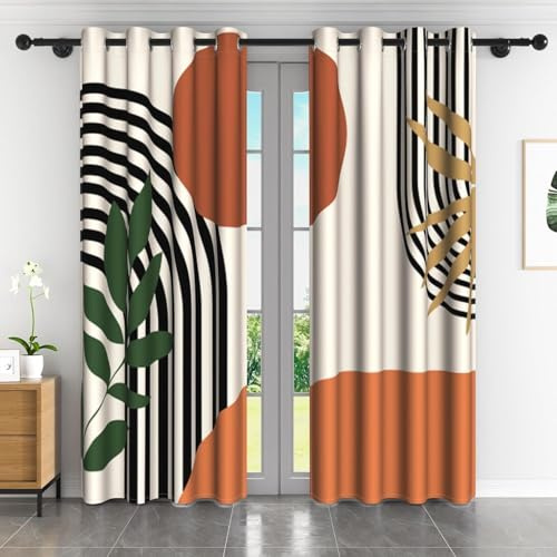 TMMDH Cortinas Opacas Na ra nja Bla nco, Cortinas Salon Modernas 2 Piezas 200x245 CM Abstracto Cortinas Termicas Aislantes Frio y Calor Blackout Curtains con Ojales Cortinas para Dormitorio/Comedor