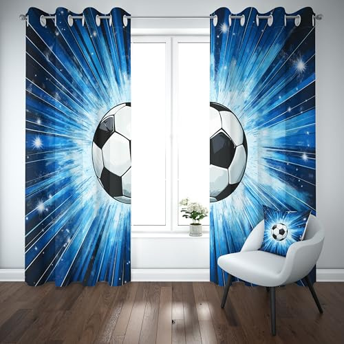 RRUxiia Karikatur Fußball Ziel Vorhang H160 x B140 cm, Sport Ballspiel Blickdichte Gardine mit Ösen, Fantasie Stil Wohnzimmer Thermogardine Wärmeisolierung, 2 StückVorhang