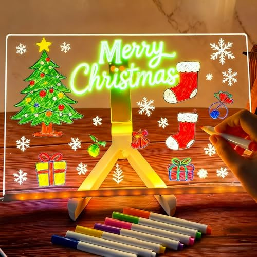 Satiskid Lavagna a LED con penna a 7 colori, 30 x 20 cm, lavagna acrilica cancellabile a secco con luce, lavagna da disegno a LED per bambini, bacheca luminosa con supporto per stanza/negozio/ufficio