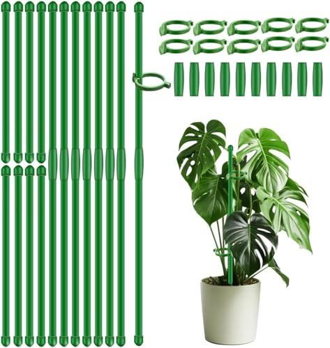 Aoipend 20 estacas de soporte para plantas de 17 pulgadas, palitos de orquídea de jardín extendidos a 3 pies, 4 pies, 5 pies, postes de plantas con clips para interiores y exteriores, tomate, rosa