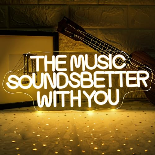 ineonlife The Music Sounds Better With You Neon Schild Musik Led Schild Led Schriftzug für Wand Dekor Music Leuchtschilder Zeichen für Musikstudio,Party,Bar,Schlafzimmer,Geschenk
