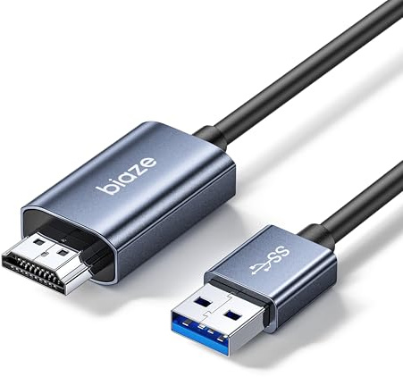biaze USB auf HDMI Adapter Kabel 1.5M, Unidirektional USB A 3.0 Stecker auf HDMI Stecker, 1080P 60Hz 5Gbps High Speed zum Anschließen von Laptop/PC/PS5/Xbox/Switch an TV/Monitor/Projektor