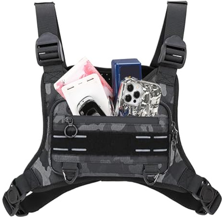 Bolsa Pechera Hombre | Bolso Deportivo Pecho | Chaleco Impermeable Ajustable para Senderismo Caza Deporte
