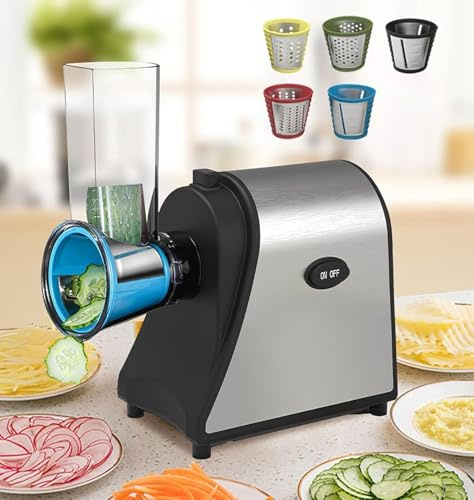 Commercial Electric Grater, Food Processor, 1000W Professional Vegetable Cutter, 5 Interchangeable Stainless Steel Blades, Easy To Operate, for Shredding and Grating Hard Cheese, Chocolate, Nuts