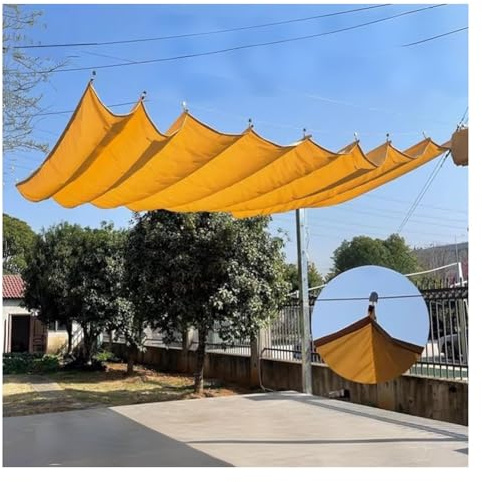 Auvent rétractable pour pergola – Kit de housse de voile ondulée imperméable pour extérieur, terrasse, barbecue (jaune sol, 0,6 x 5 m)