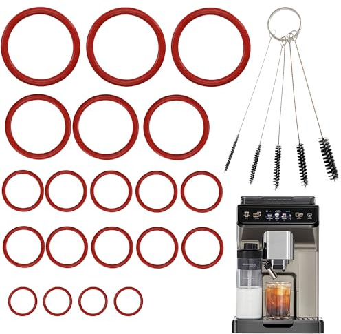 Glamifyr 20 anillos de sellado de silicona + 5 cepillos de limpieza – Juego de mantenimiento de junta tórica compatible con De'Longhi ESAM/ECAM/ETAM, para grupo de preparación, termobloque, medidor de