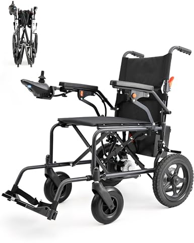 Silla de ruedas eléctrica plegable con asientos más anchos, capacidad de peso de 265 libras, motor doble de 250 W, rango de 15.5 millas, silla de ruedas eléctrica ligera para adultos y personas