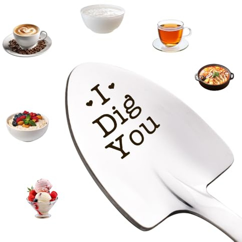Funny Couple Valentine's Day Gifts for Wife Husband I Dig You Engraved Stainless Steel Dessert Shovel Spoon for Boyfriend Girlfrined Anniversary Birthday Gifts for Her Him Ice Cream Shovel Spade Spoon