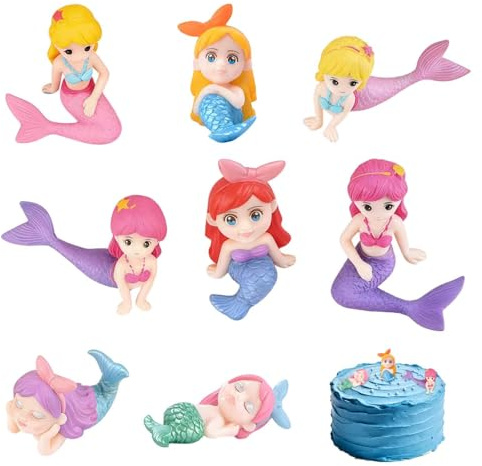 8 Pcs Mermaid Cake Topper, Cute Mermaid Cake Decorations Mermaids Birthday Decorations, Small Fish Tank Decoration Fish Tank Accessories, Aquarium Decoration Suit as Gift