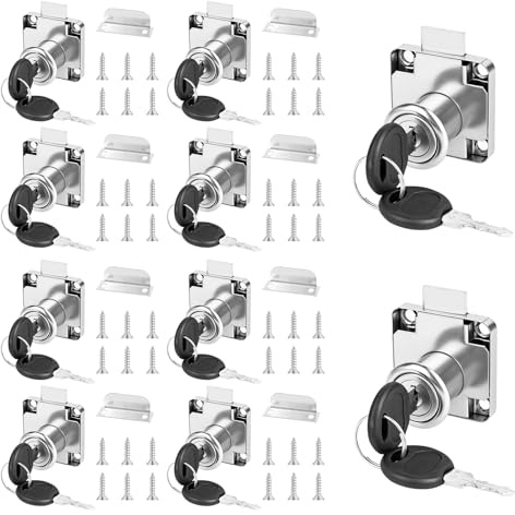 KOELEA 10 Sets 22mm Cupboard Locks, Zinc Alloy Cabinet Locks, Cylinder Security Cam Lock with Keys & Screws, Keyed Alike Drawer Lock Locker Locks for Mailbox Post Household Office Kitchen