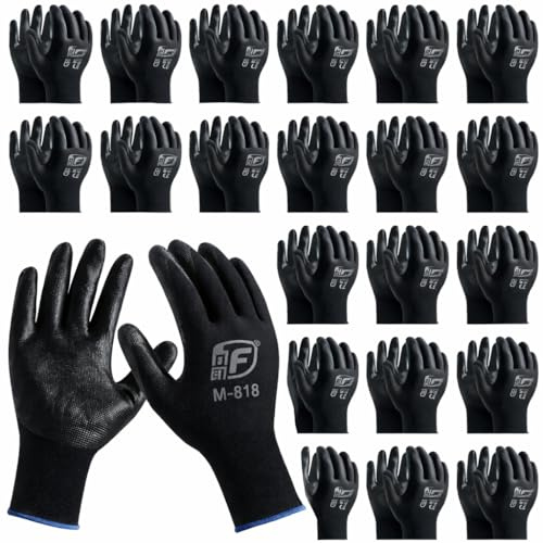 Ruiyang 24 Pairs Black Worker Gloves Handling Safety Work Gloves General handling, Builders Construction, Engineering, Maintenance, Material Handling, Packing Warehouse (24 Pairs Black, L)