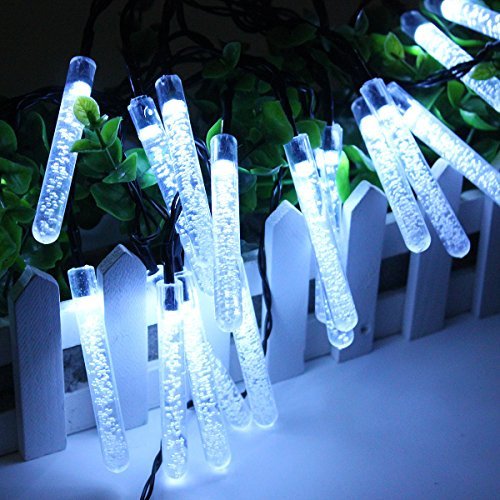 MASUNN 4.8 M 20 Led Burbuja Carámbano Hadas Cadena Luz Energía Solar Navidad Fiesta Lámpara - Blanco Puro