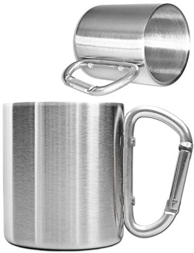 Outdoor Saxx - Robuste Camping-Tasse mit Karabiner-Griff, Edelstahl, 250 ml (silber)
