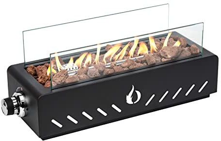 ONLYFIRE OUTDOOR LIVING 45,7 cm große Propan-Gas-Feuerstelle für Tisch mit Schirmloch, tragbarer, rauchfreier Kamin mit Glas-Windschutz für Terrasse, Hinterhof, Camping, Wohnmobil, Heckklappe, #FP027