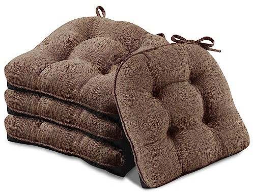 Basic Beyond Chair Cushions for Dining Chairs 4 Pack, Chair Cushion with Ties and Non Slip Backing, 15.5 x 15.5 inches Tufted Chair Pads for Dining Chairs(Brown)