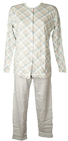 RAGNO Pigiama Donna Aperto Davanti Manica Lunga Pantalone Lungo Invernale Caldo Cotone Interlock Articolo DE12N6, 712F Fantasia Dafne, 44