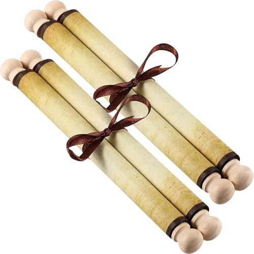 Makevivi 2 rollos de papel en blanco con varillas de madera, para listas traviesas o bonitas, escritura, votos de boda, invitación, carta de amor, accesorio de cosplay, renacimiento, 7.1 x 30.5