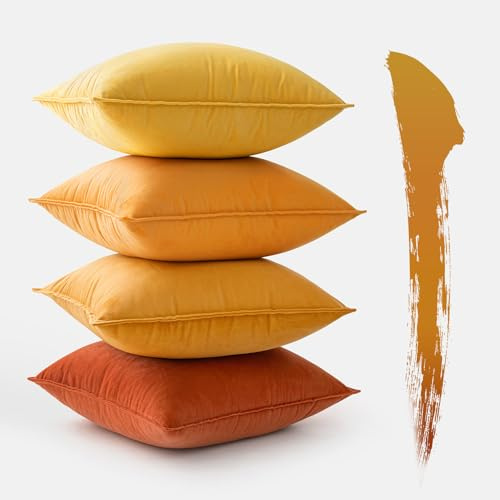 MIULEE 4er Set Kissenbezug 50×50cm Biese Samt Farbverlauf Orange Serie | Weich Farbverlauf pflegeleicht langlebig Reißverschluss dekorativ für Sofa Wohnzimmer Schlafzimmer und Kinderzimmer