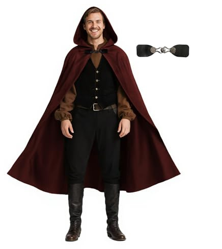 JPXH Medieval Hooded Cloak Renaissance Cape for Men and Women Halloween Costume