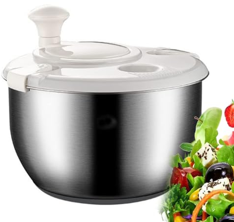 QUTBAG Salad Spinner, 5L Stainless Steel Vegetable Washer Dryer Dishwasher, Fruit Vegetable Dehydrator for Drain Leafy Vegetables, Fruit and Vegetable Storage