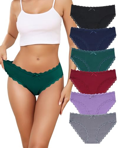 Levao Lot de 6 Culotte Femme Coton Slips Hipster Sexy en Dentelle sous-vêtement Respirant Doux Bikini Panties Multipacks S-XXL