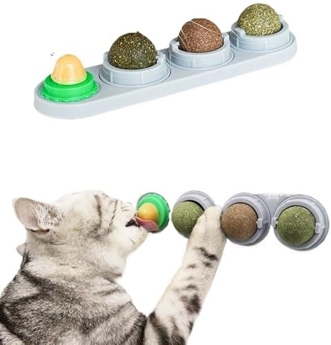 AzurePure Natürliche Katzenminze, Katzenwand-Aufklebball, Kratzspielzeug, Leckerli, gesunde Leckerlis, entfernt Bälle zur Förderung der Verdauung, Katzengras-Snack katzenspielzeug Maus(8)