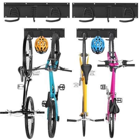 Petyoung Bike Storage Rack,32Inch Heavy Duty 4 Bikes & 2 Helmets Wall Hooks, Bike Wall Mount for Garage, Bicycles Hangers Hold Up to 330lbs, Adjustable Bike Storage Mounts