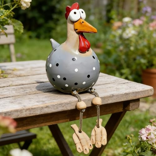HIULLEN Keramik Huhn Gartendeko, Huhn Deko Garten Handarbeit Gartenstecker, Hühner Gartenfigur Harz Gartendekoration, Handarbeit Gartenstatue Dekorative Henne Gartenstecker für Terrasse, Garten