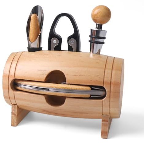 Fass Form Korkenzieher Set,Weinöffner,Wein Sommelier Sets mit Flaschenöffner,Weinverschlüsse,Weinzubehör Geschenkset (Holz)
