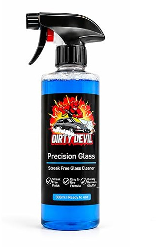 Dirty Devil Precision Glass Cleaner 500ml- Professional Streak-Free Window Spray - Crystal Clear Finish for Windscreens, Mirrors & Glass Trim - Effortlessly Removes Grease, Fingerprints & Traffic Film