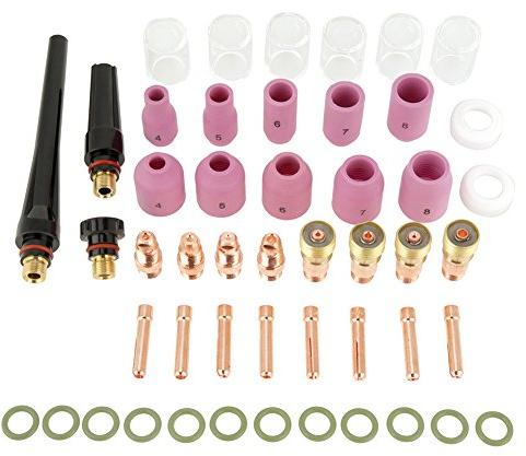 Torche de Soudure Tig, 23pcs / 49pcs / 51pcs Lentilles de Gaz Tungsten Accessoire Soudage Kit Buses d’Alumine Gobelets Collets Corps en Verre Coupe pour Tig WP-17/18/26 (49pcs)
