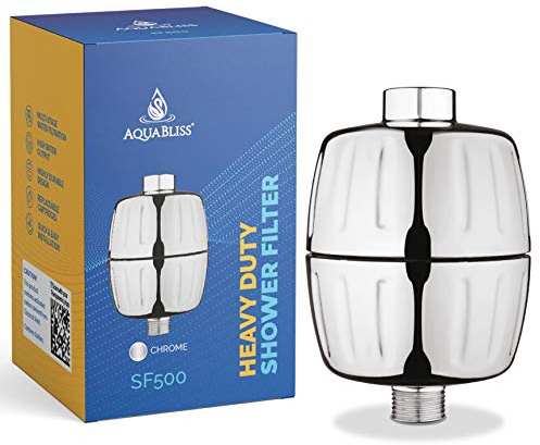 AquaBliss HD Heavy Duty High Output Shower Filter – Latest Superior Advanced 30x Filter Media - Universal Multi-Stage Shower Head Filter for Chemicals, Chlorine, Pesticides (SF500) - Chrome