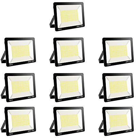 10pack 200W LED Foco Exterior, Proyector Foco Led Blanco Frío 6000K Floodlight Brillo Alto IP65 Impermeable Exterior Iluminación para Jardín, Garaje, Fábrica