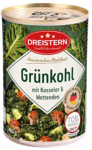 DREISTERN Grünkohl 400g I Mit Gemüse & Kartoffeln I Herzhaftes Fertiggericht in recyclebarer Konservendose I Lange Haltbarkeit dank natürlicher Konservierung I Hausmacher Qualität