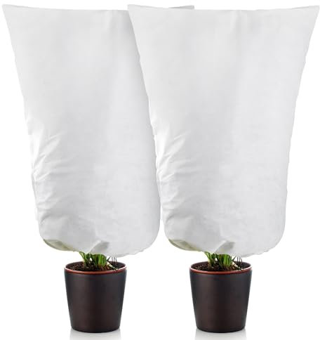 Purple Star 2 Packs Large Size Winter Drawstring Plant Covers- 3.2 x 5.2 Feet Warm Plant Protection Cover Bags, Frost Cloth Blanket Protecting Fruit Tree Potted Plants from Freezing Animals Eating